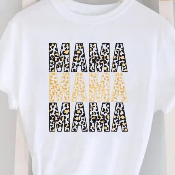 Tops - Women's MAMA Logo Printed Round Neck Short-Sleeved T-Shirt Size L